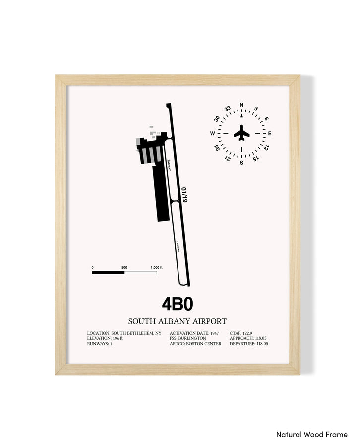 Detailed Airport Map of South Albany Airport (4B0) in White with a Natural Frame