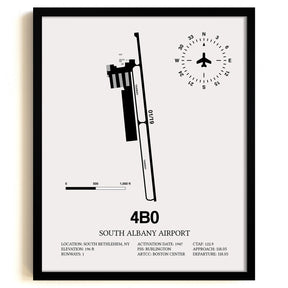 Framed Detailed Airport Map of South Albany Airport (4B0) in White with a Black Frame