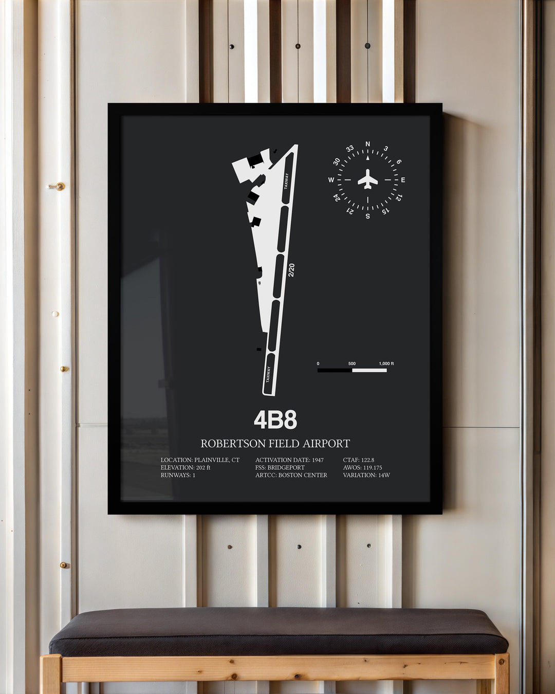 Framed Detailed Airport Map of Robertson Field Airport (4B8) in Gray with a Black Frame