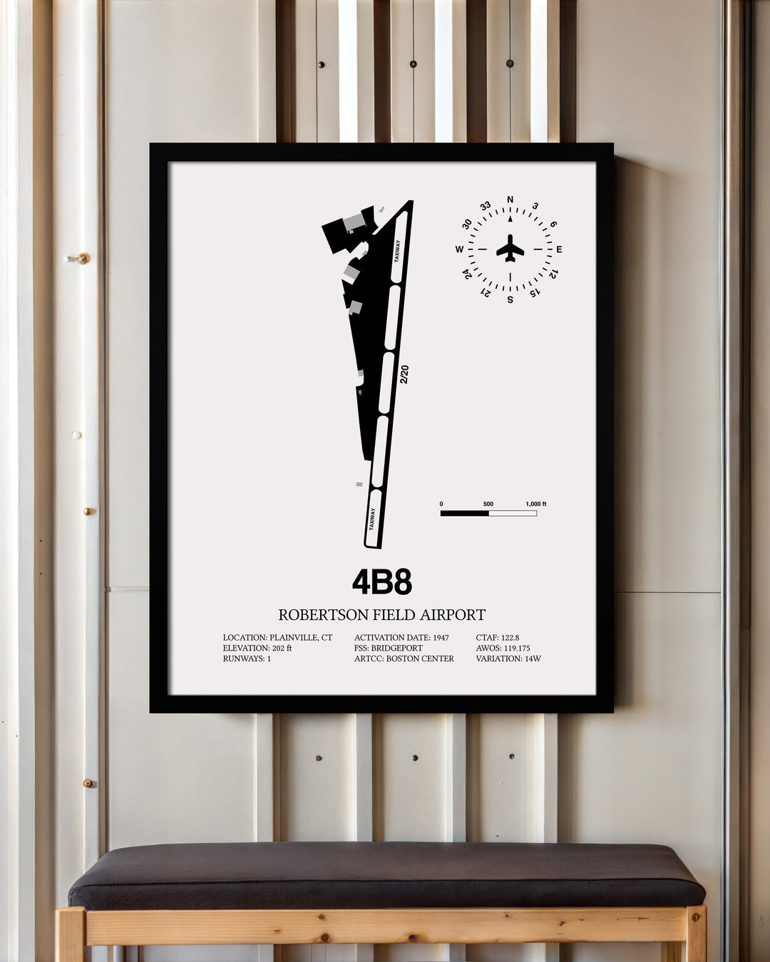 Framed Detailed Airport Map of Robertson Field Airport (4B8) in White with a Black Frame