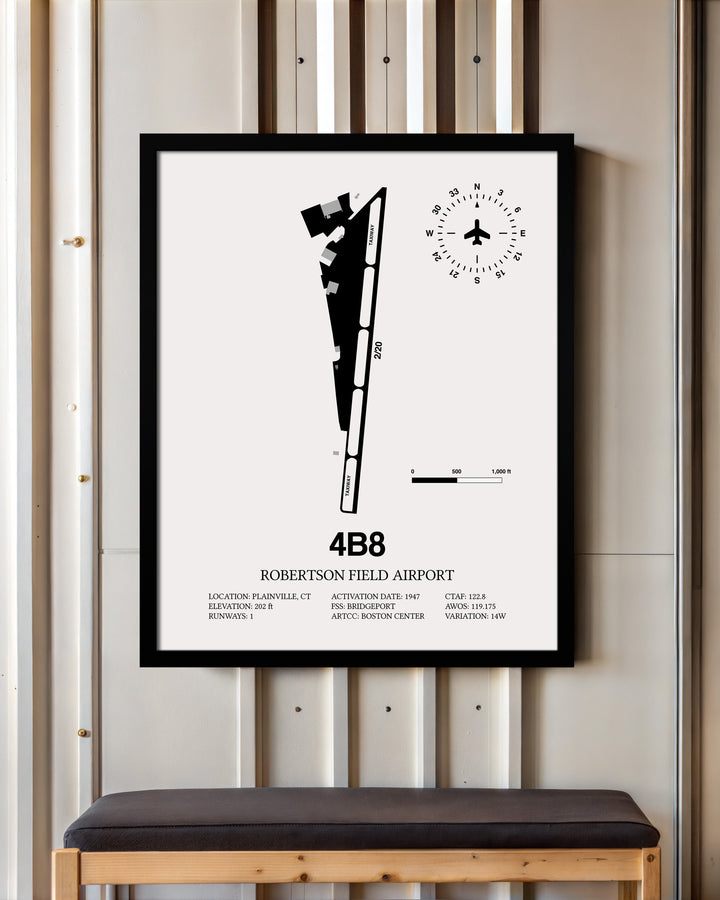 Framed Detailed Airport Map of Robertson Field Airport (4B8) in White with a Black Frame