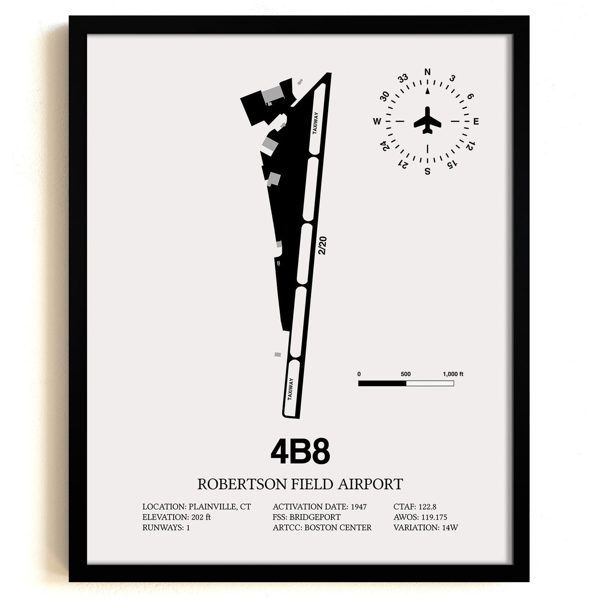 Framed Detailed Airport Map of Robertson Field Airport (4B8) in White with a Black Frame