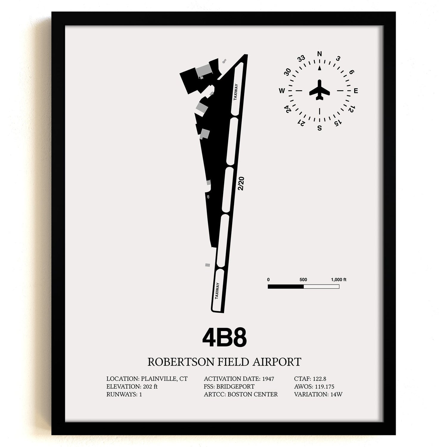 Framed Detailed Airport Map of Robertson Field Airport (4B8) in White with a Black Frame