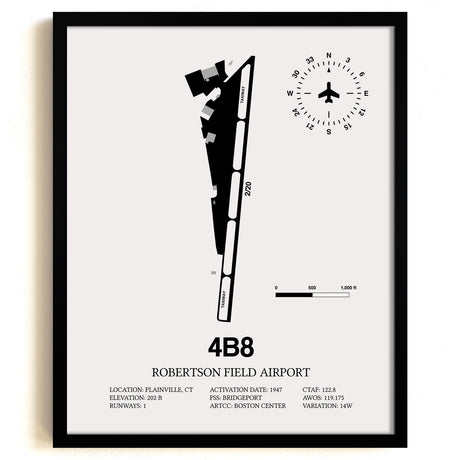 Framed Detailed Airport Map of Robertson Field Airport (4B8) in White with a Black Frame
