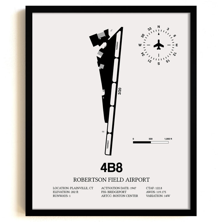Framed Detailed Airport Map of Robertson Field Airport (4B8) in White with a Black Frame