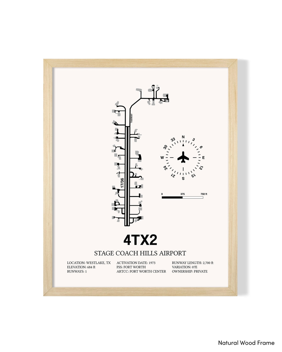 Detailed Airport Map of Stage Coach Hills Airport (4TX2) in White with a Natural Frame