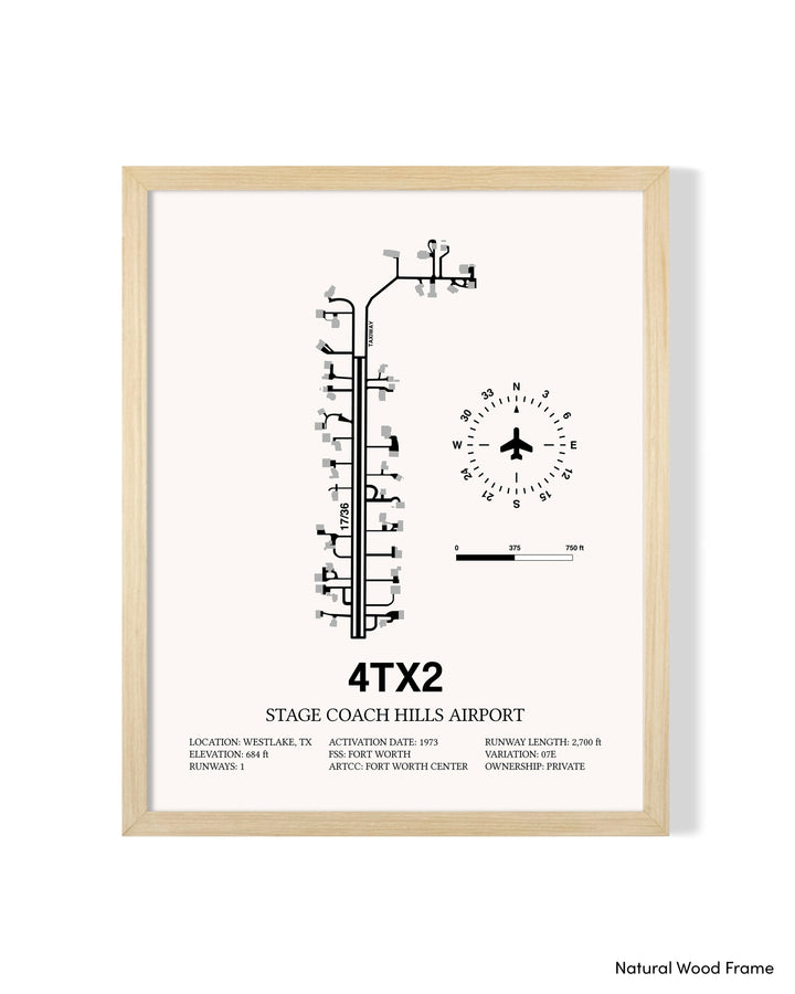 Detailed Airport Map of Stage Coach Hills Airport (4TX2) in White with a Natural Frame