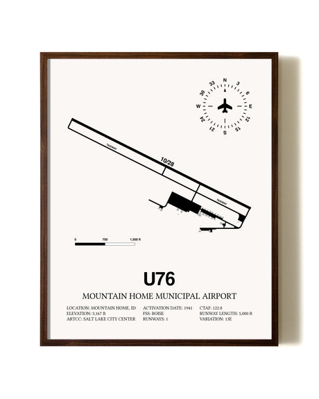 Mountain Home Municipal Airport aviation print in walnut frame