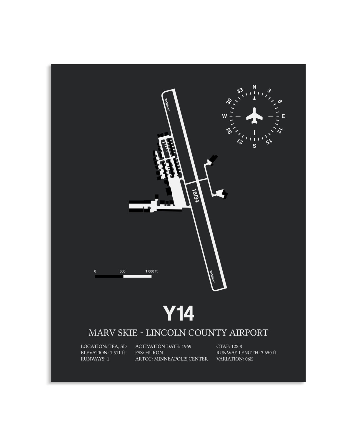 Gray Framed Marv Skie-Lincoln County Airport layout wall art poster