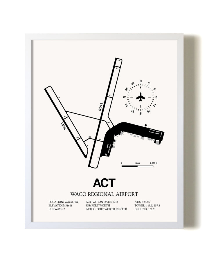 Waco Regional Airport airport map poster in oak frame