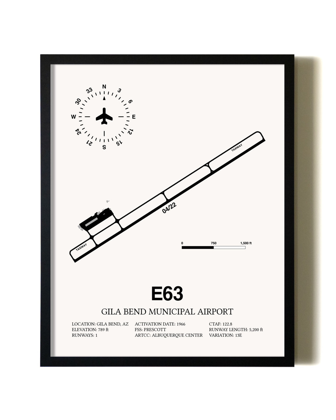 Framed Gila Bend Municipal Airport wall art poster in black frame