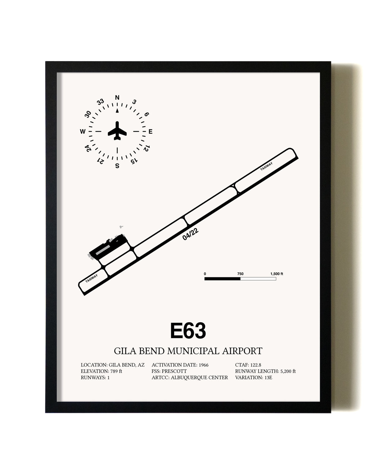 Framed Gila Bend Municipal Airport wall art poster in black frame