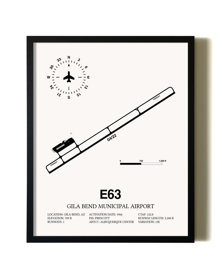 Framed Gila Bend Municipal Airport wall art poster in black frame
