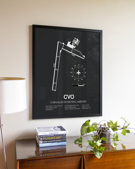 Gray Framed Corvallis Municipal Airport wall art poster in black frame