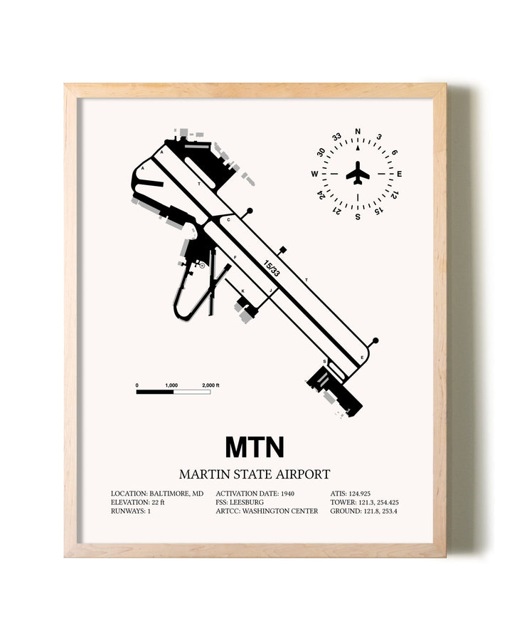 Martin State Airport framed wall art in white frame