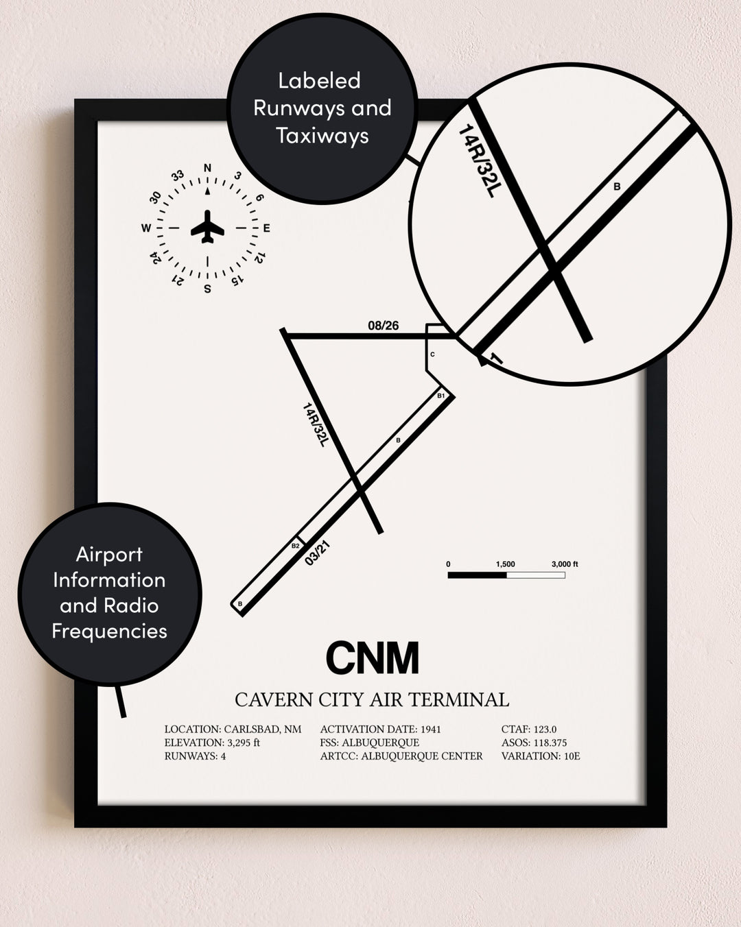 Framed Cavern City Air Terminal layout wall art poster