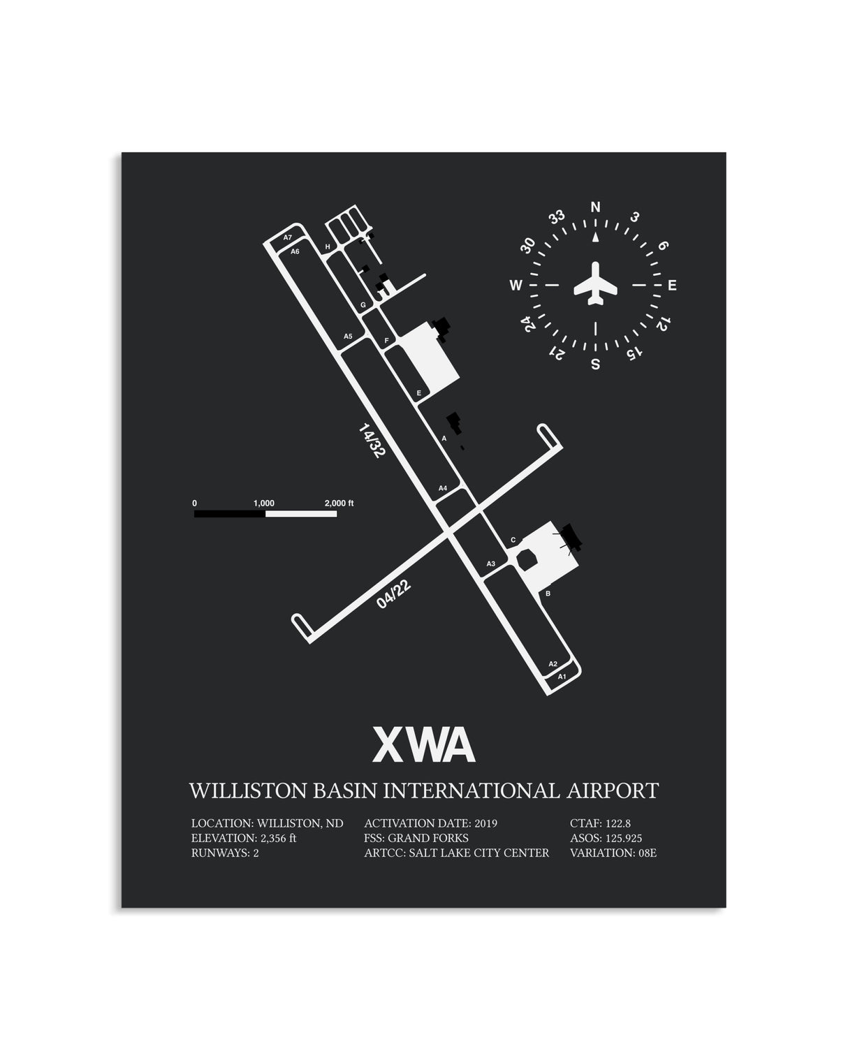 Gray Framed Williston Basin International Airport layout wall art poster