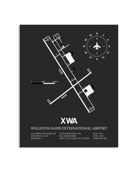 Gray Framed Williston Basin International Airport layout wall art poster