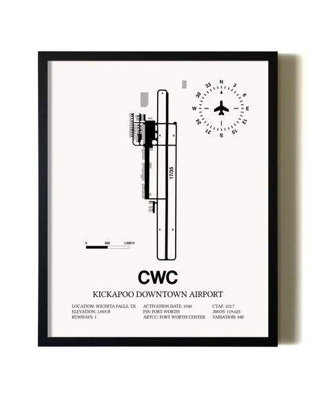 Framed Kickapoo Downtown Airport wall art poster in black frame