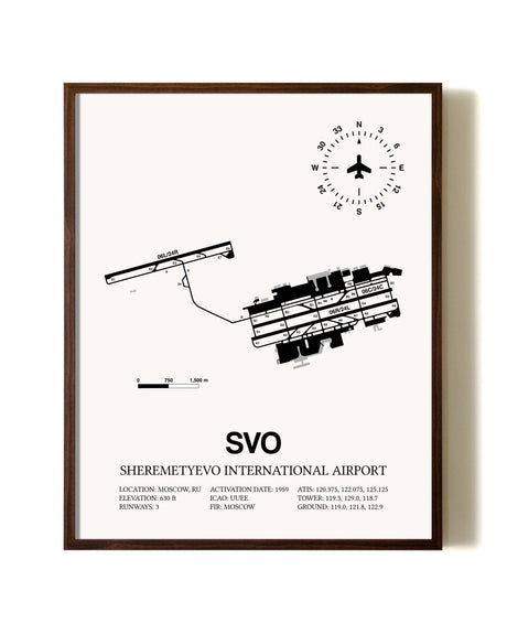 Sheremetyevo International Airport aviation print in walnut frame