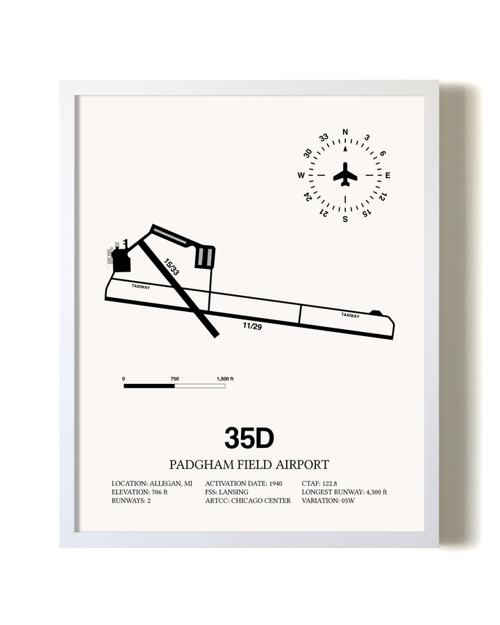 Padgham Field Airport airport map poster in oak frame