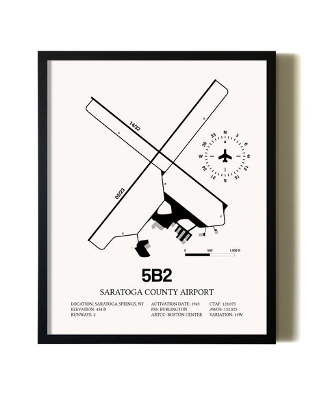 Framed Saratoga County Airport wall art poster in black frame
