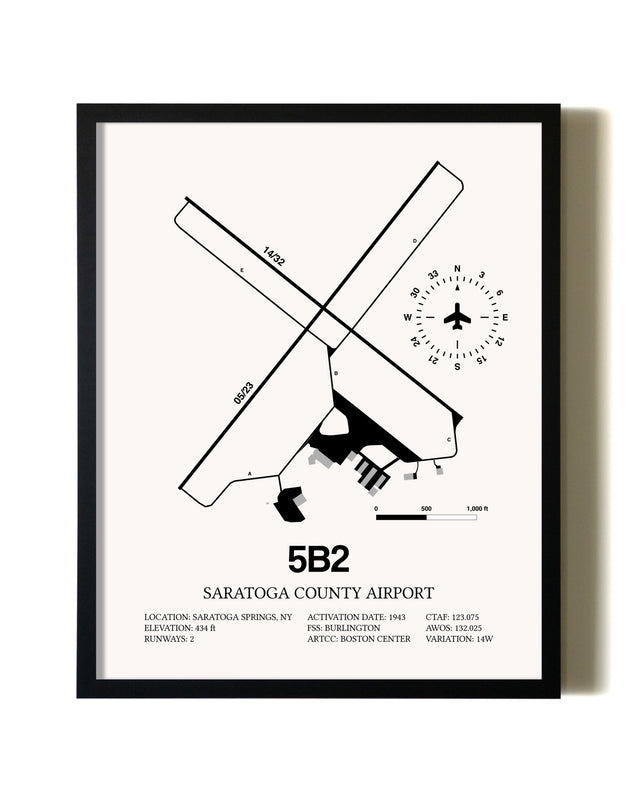 Framed Saratoga County Airport wall art poster in black frame