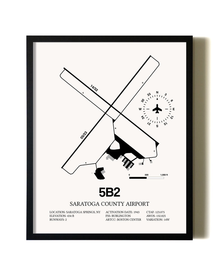 Framed Saratoga County Airport wall art poster in black frame
