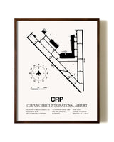 Corpus Christi International Airport aviation print in walnut frame