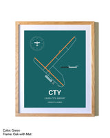 Cross City Airport airport map poster in oak frame with mat
