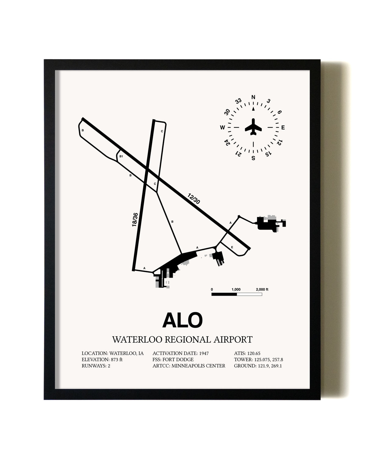 Framed Waterloo Regional Airport wall art poster in black frame
