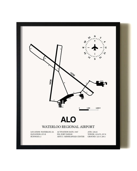 Framed Waterloo Regional Airport wall art poster in black frame
