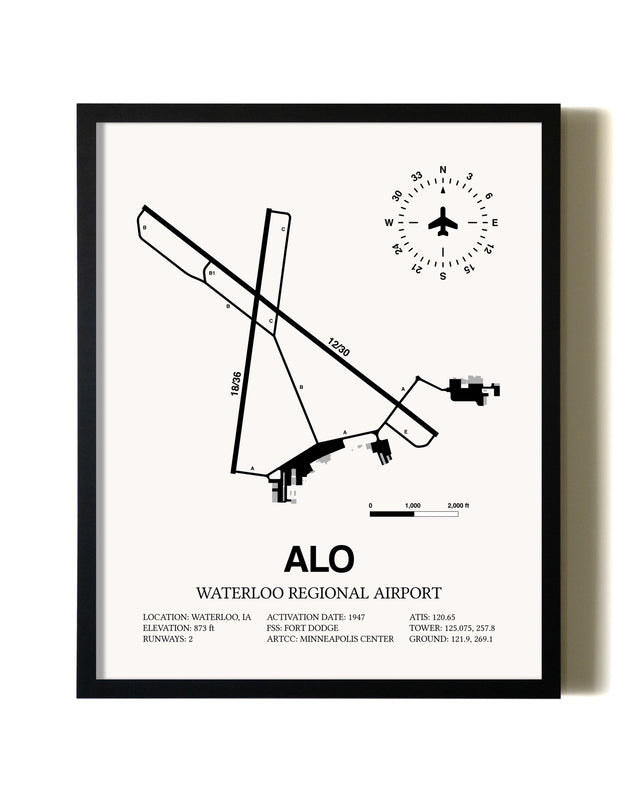 Framed Waterloo Regional Airport wall art poster in black frame