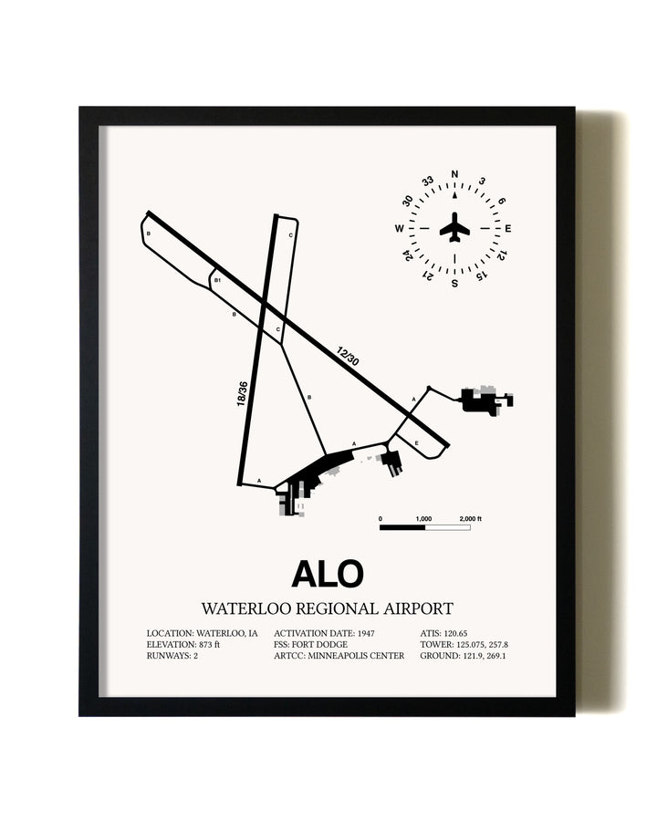 Framed Waterloo Regional Airport wall art poster in black frame