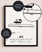 Framed Walker County Airport / Bevill Field layout wall art poster