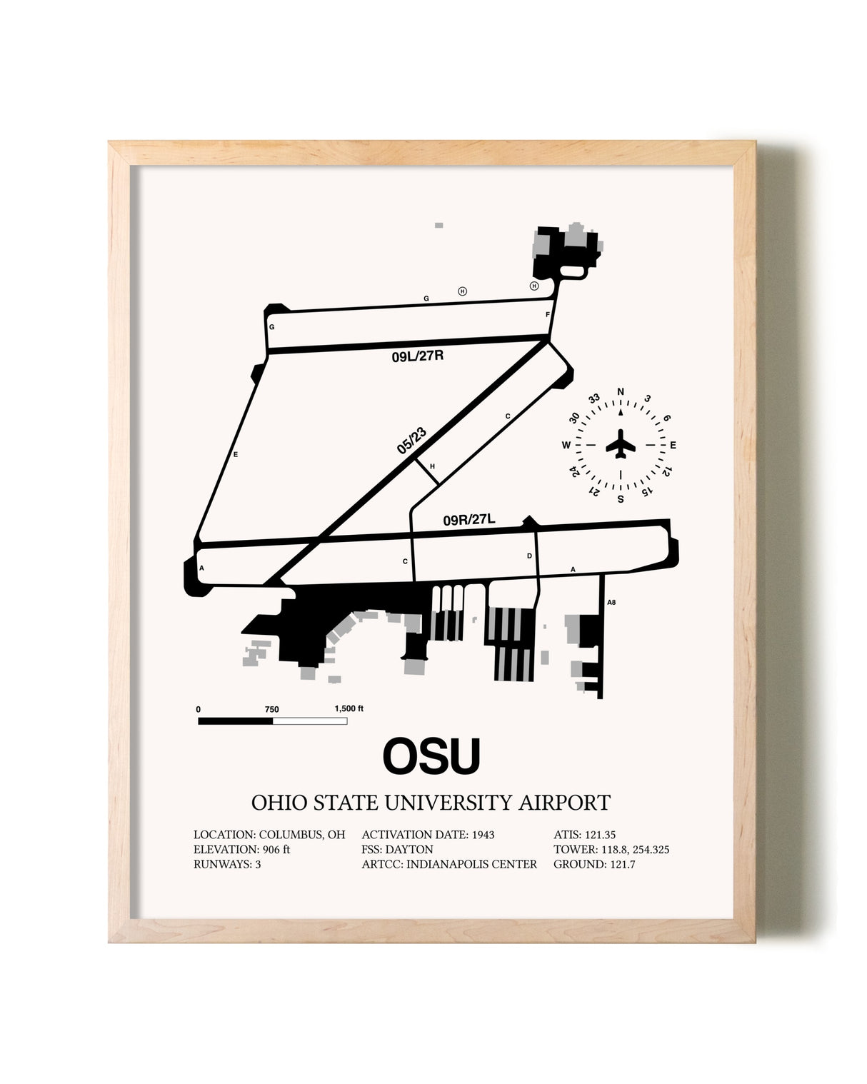 Ohio State University Airport framed wall art in white frame