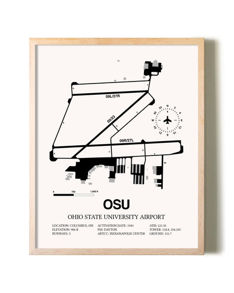 Ohio State University Airport framed wall art in white frame