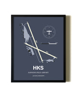 Blue and Cream Framed Hawkins Field Airport layout wall art poster