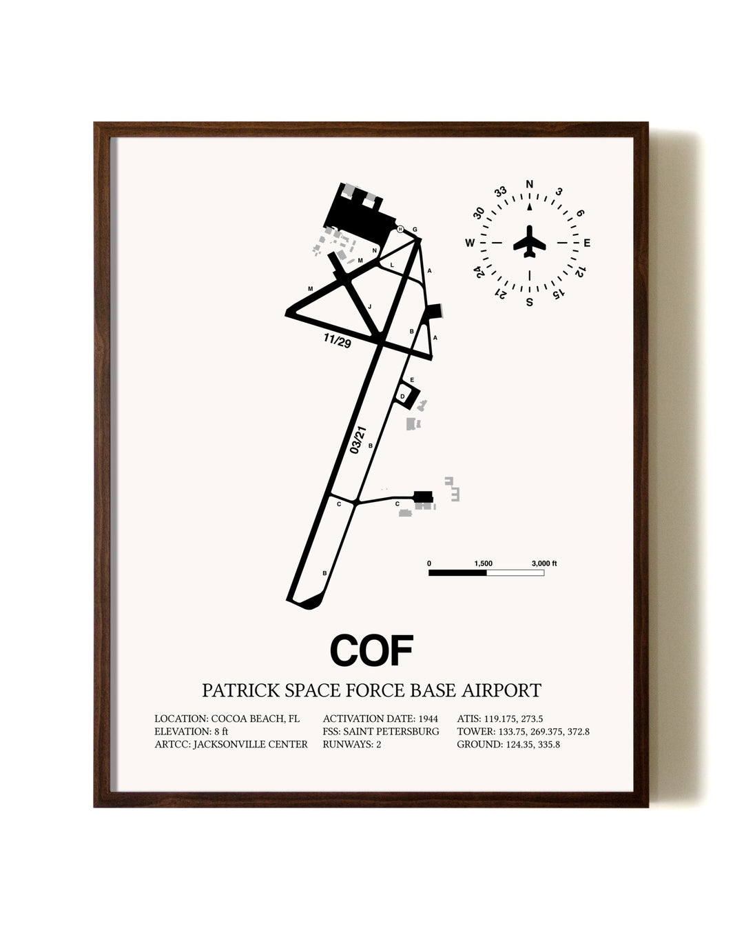 Patrick Space Force Base Airport aviation print in walnut frame