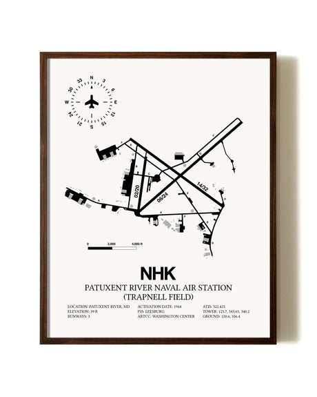 Patuxent River Naval Air Station (Trapnell Field) aviation print in walnut frame