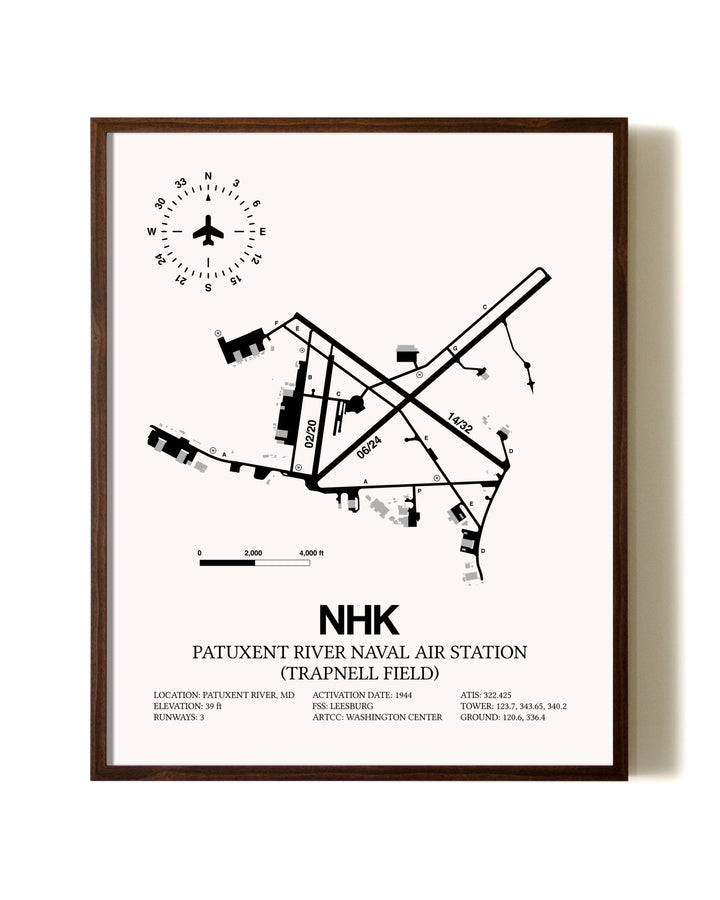 Patuxent River Naval Air Station (Trapnell Field) aviation print in walnut frame