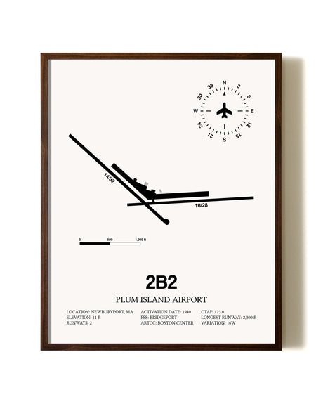 Plum Island Airport aviation print in walnut frame