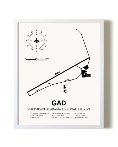 Northeast Alabama Regional Airport airport map poster in oak frame