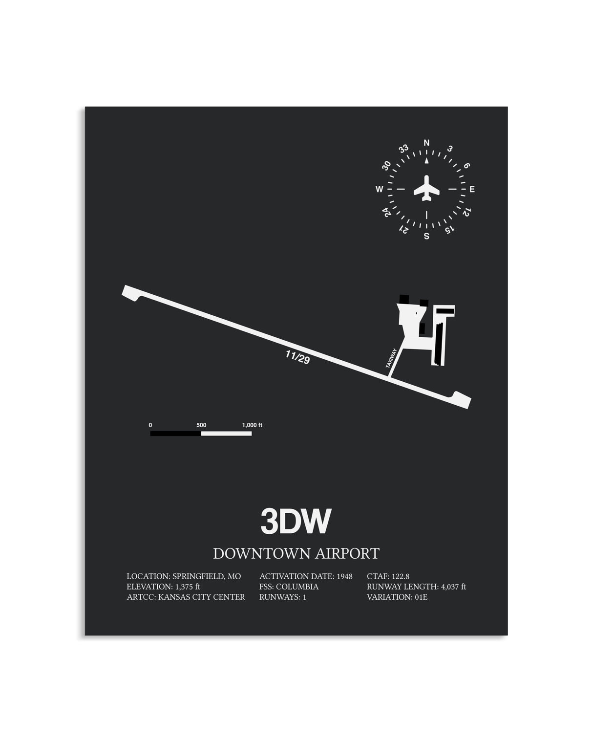 Gray Framed Downtown Airport layout wall art poster
