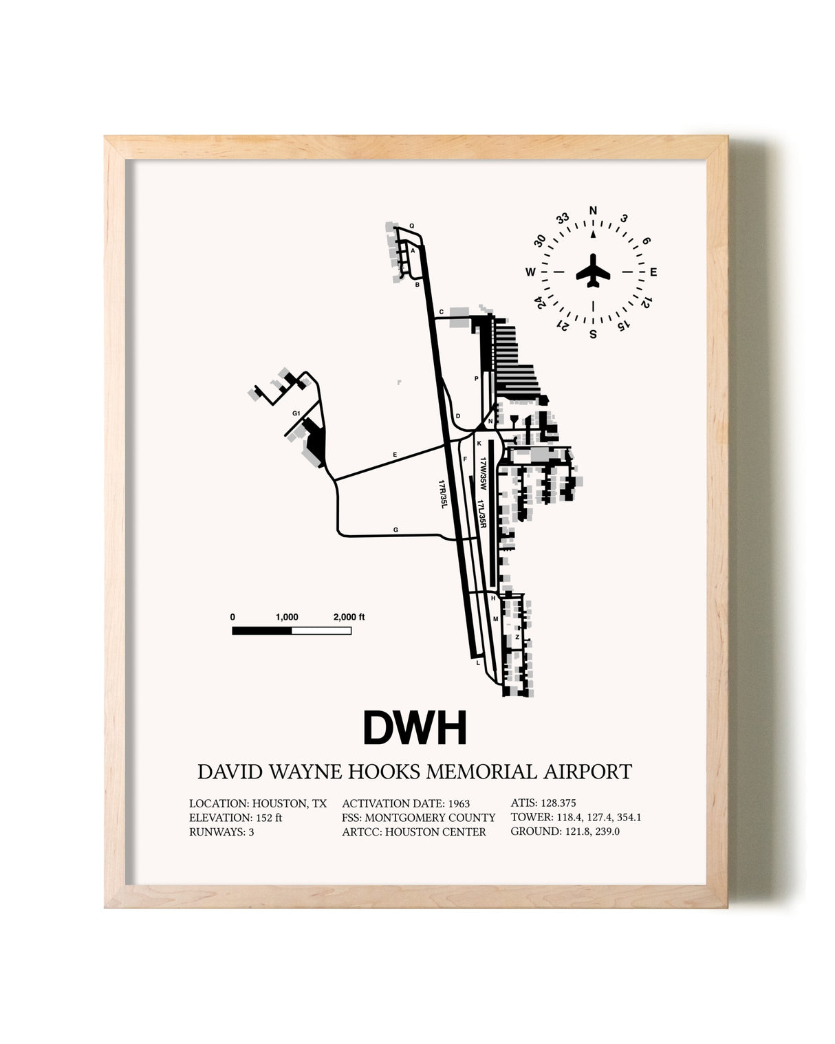 David Wayne Hooks Memorial Airport framed wall art in white frame
