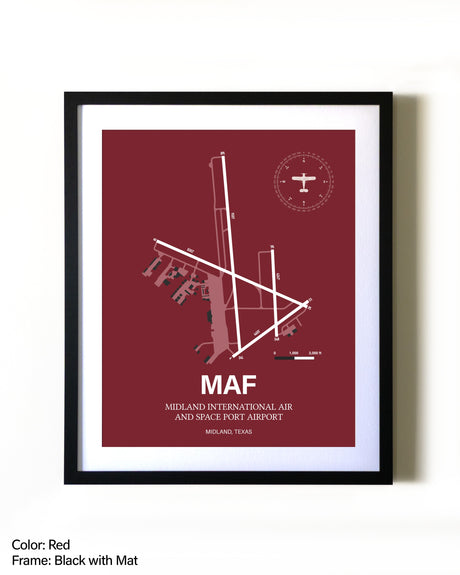 Midland International Air and Space Port Airport aviation wall décor in black wood frame