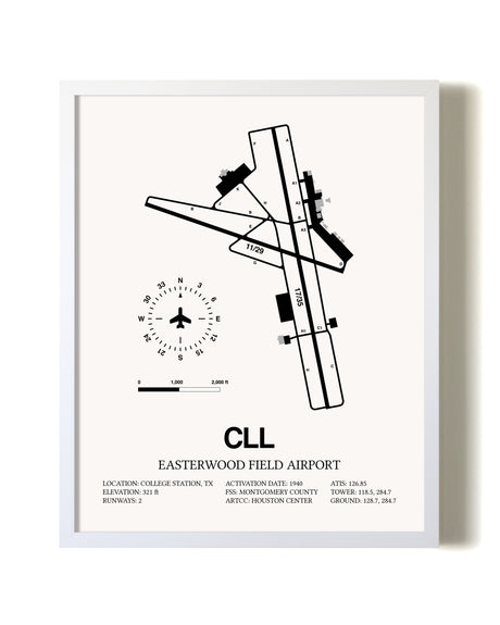 Easterwood Field Airport airport map poster in oak frame