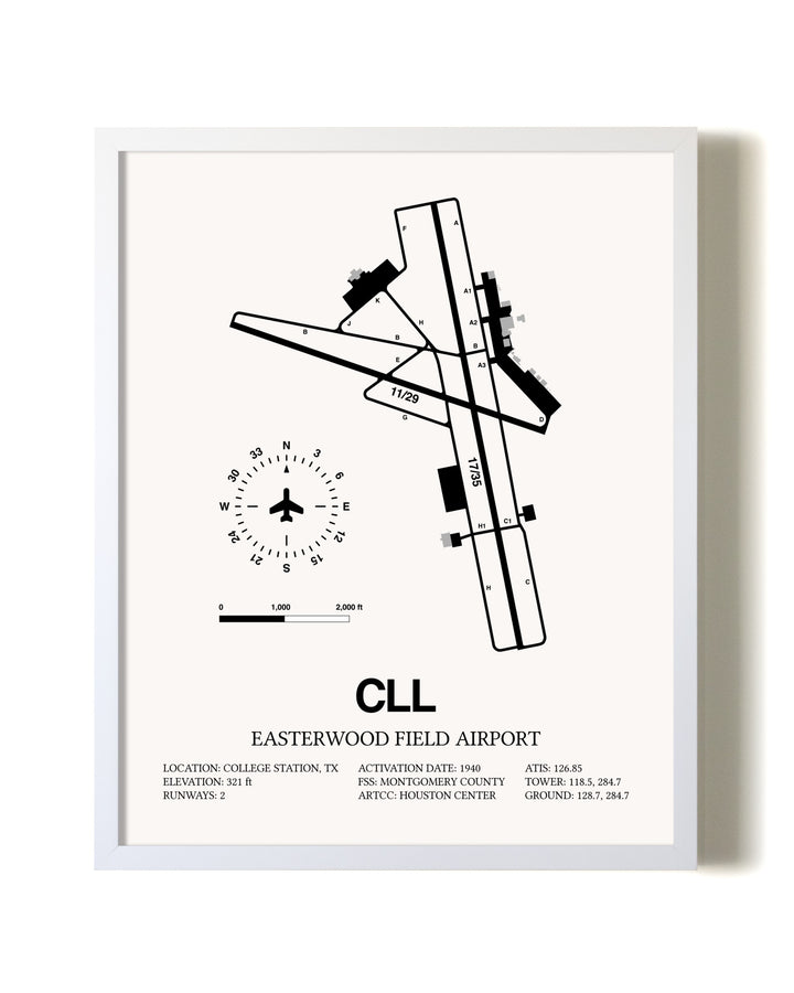 Easterwood Field Airport airport map poster in oak frame