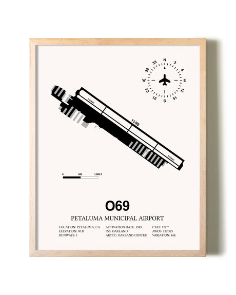 Petaluma Municipal Airport framed wall art in white frame