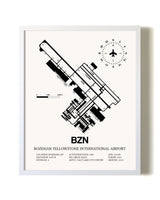Bozeman Yellowstone International Airport airport map poster in oak frame
